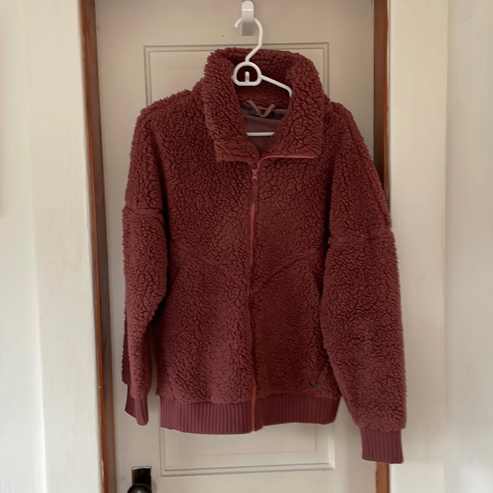Raspberry funnel neck teddy jacket